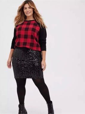 torrid Black Sequin Pencil Skirt with Red Accents
